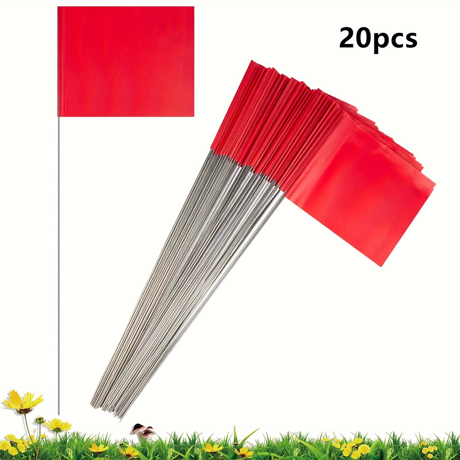 E-shop Marker-Flaggen Rasenmarker-Flaggen 20er Pack, Rote Polyester-Flagge mit Edelstahl-Flaggenstange Kleine Gartenflaggen Hofmarker-Flaggen