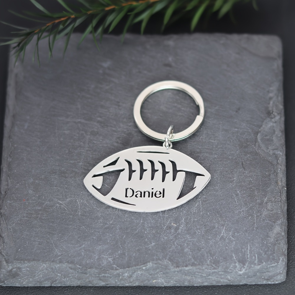TEMU Custom Keychain Player Gift, Unisex, Personalized Name Key Chain, Stainless Steel Laser Engraved Nameplate Sports Key Chain
