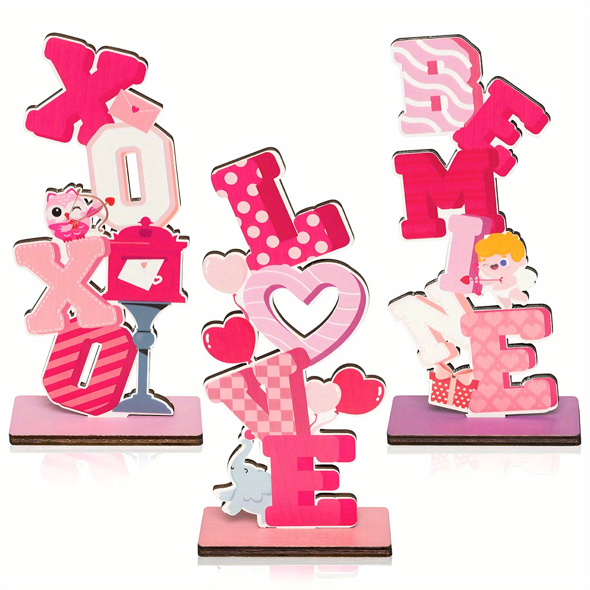 

3pcs Valentine's Day Wooden Tabletop Centerpiece Signs - , , Love Decorations With Heart & Cupid For Home, Kitchen, Bedroom, Wedding Anniversary Party Supplies, Valentines Decorations