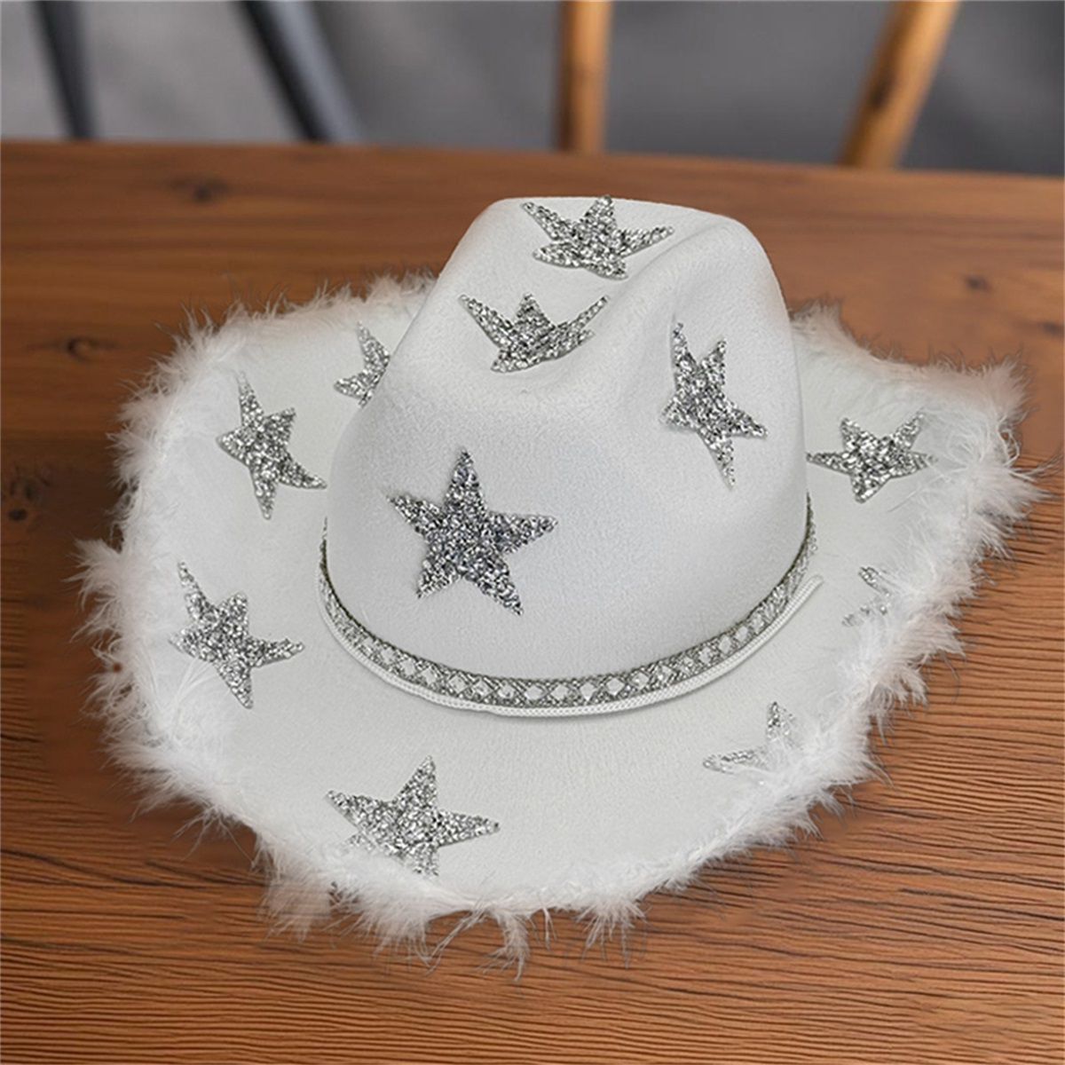 womens sparkling star cowgirl hat soft furry Temu