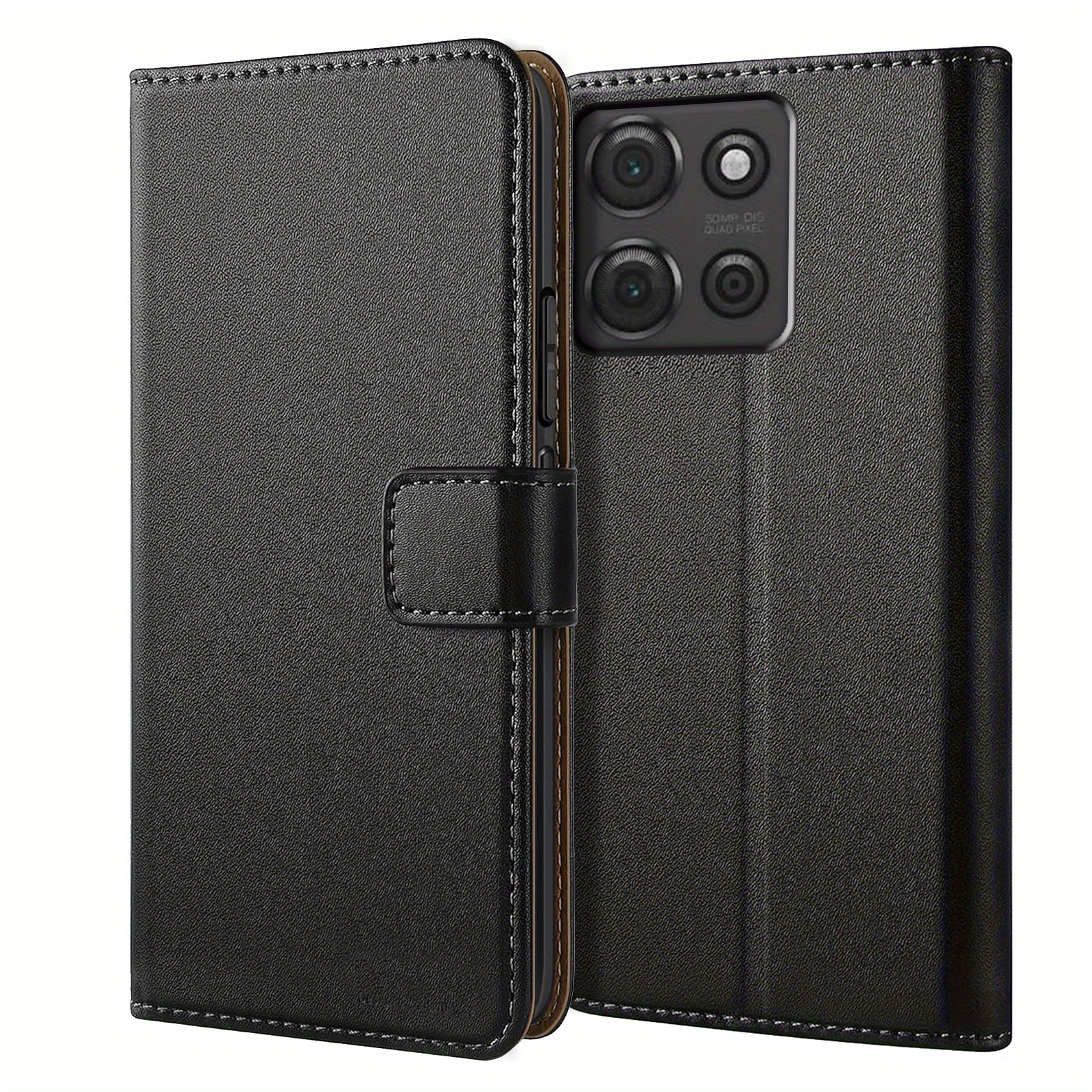TEMU Phone Case: Case For Moto G75 5g Wallet Case With Kickstand Black Faux Leather Flip Protective Phone Case Cover
