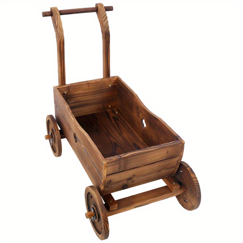   planter box mobile garden planter with 4 wheels handle drain hole decorative flower planter for indoor outdoor decor wooden flower cart for patio garden balcony brown