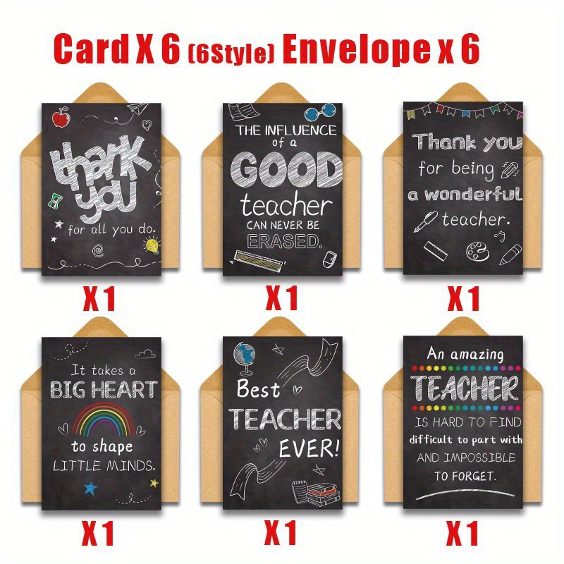 TEMU 12pcs Teacher Appreciation Cards With Envelopes - Chalkboard Design, "thank You" And "good Teacher" Messages, Ideal For End Of Year, Graduation,