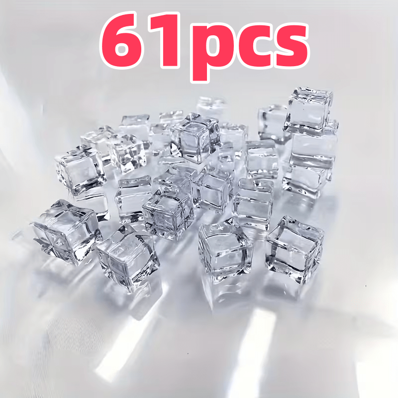 TEMU 61pcs Acrylic Ice Cubes - Transparent Decoration, Used As Photography Props, Vase Filling, Decoration, Kitchen And Personal Decoration, Suitable