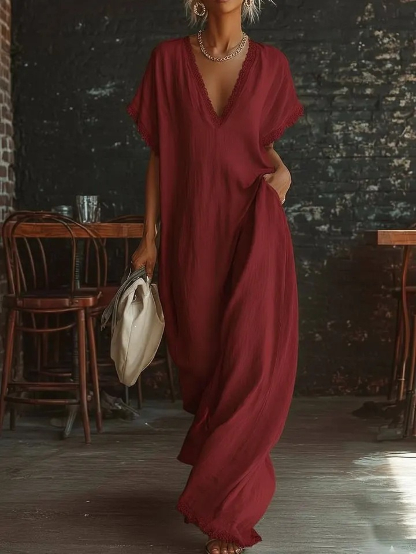 chinese dress ladies 2022 Summer New! Women Loose Linen and Cotton Round Neck Middle Sleeve Maxi Dress Black main image 0