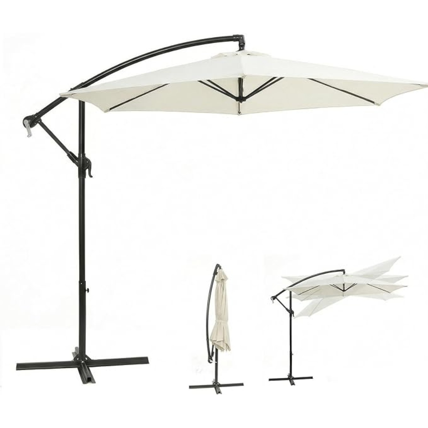 Image of Sekey Ampelschirm 300cm Mit Neigbarem Schirmdach, Sonnenschirm Mit 48mm Alu-mast & 6x Stahlstreben, Garten Terrassen Schirm Rund Knickbar, Inkl. Zusatzgurt Gegen Wackeln