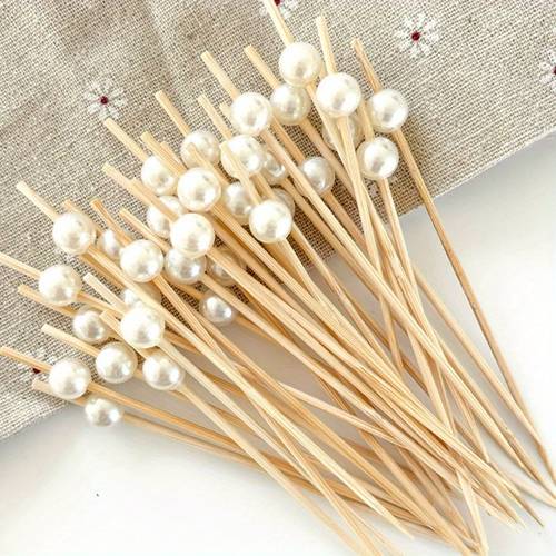 101pcs disposable fruit salad decorative bamboo skewers synthetic pearl decorated bamboo skewers for fruit cake and dessert plating long bamboo skewers for birthday party decorations fruit forks for cocktail parties outdoor bbq parties