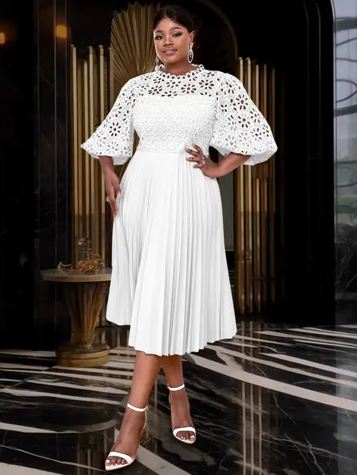 plus size white formal dress with sleeves Pinup Fashion Dresses Women Bell Sleeve Bodycon Vintage Work Pencil Midi 14W Kindly note that our sizes are Asian and tend to be smaller than EU and US sizes Ever-Pretty Plus Size Lace V-Neck