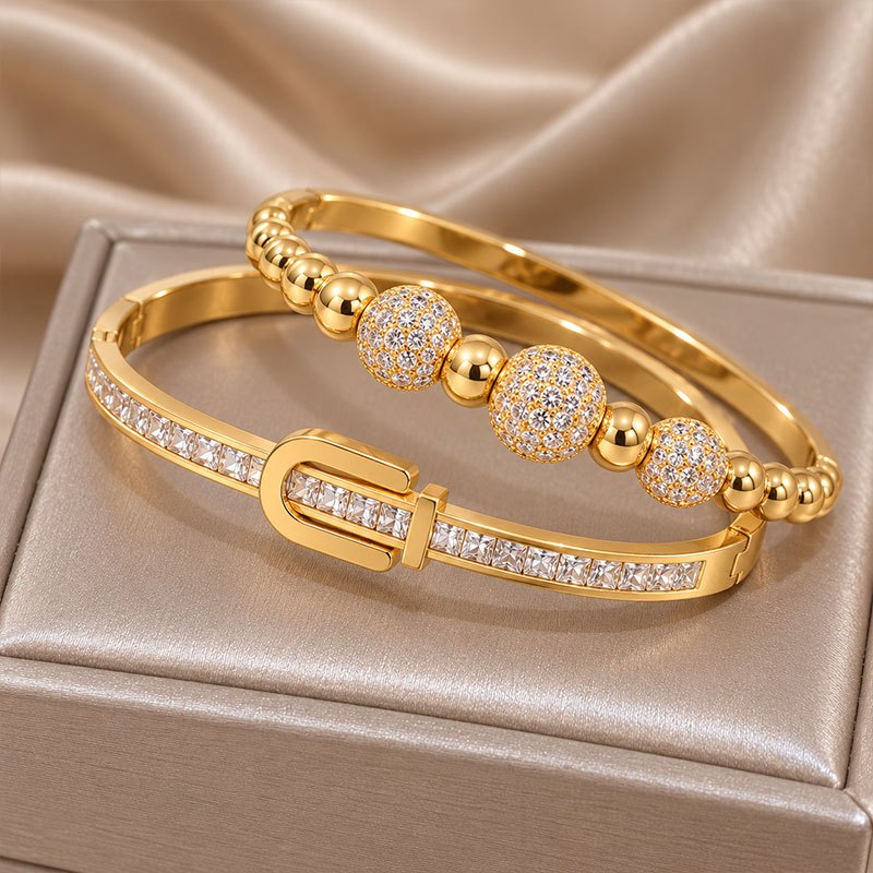 2pc Women's Bracelet Set with Stainless Steel & Copper