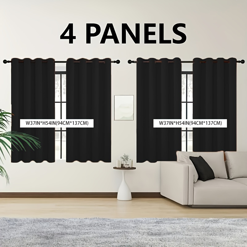 TEMU 4pcs 100% Blackout Curtains, Modern Solid Color, Grommet Top With Eyelet Holes For Hanging, Coated Lining, Lightweight, , Romantic Theme For