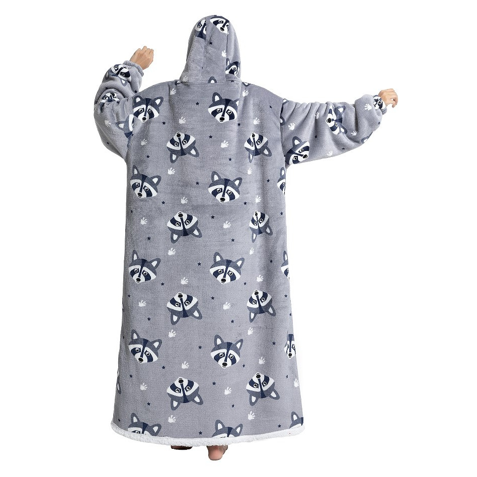 

Winter Print Hooded Robe Set, Casual Polyester Knit Fabric With Stretch, Loose Fit, Cozy & Breathable, With Large Pocket, For Men' Hooded Loungewear, Oversized Warm Wearable Blanket,