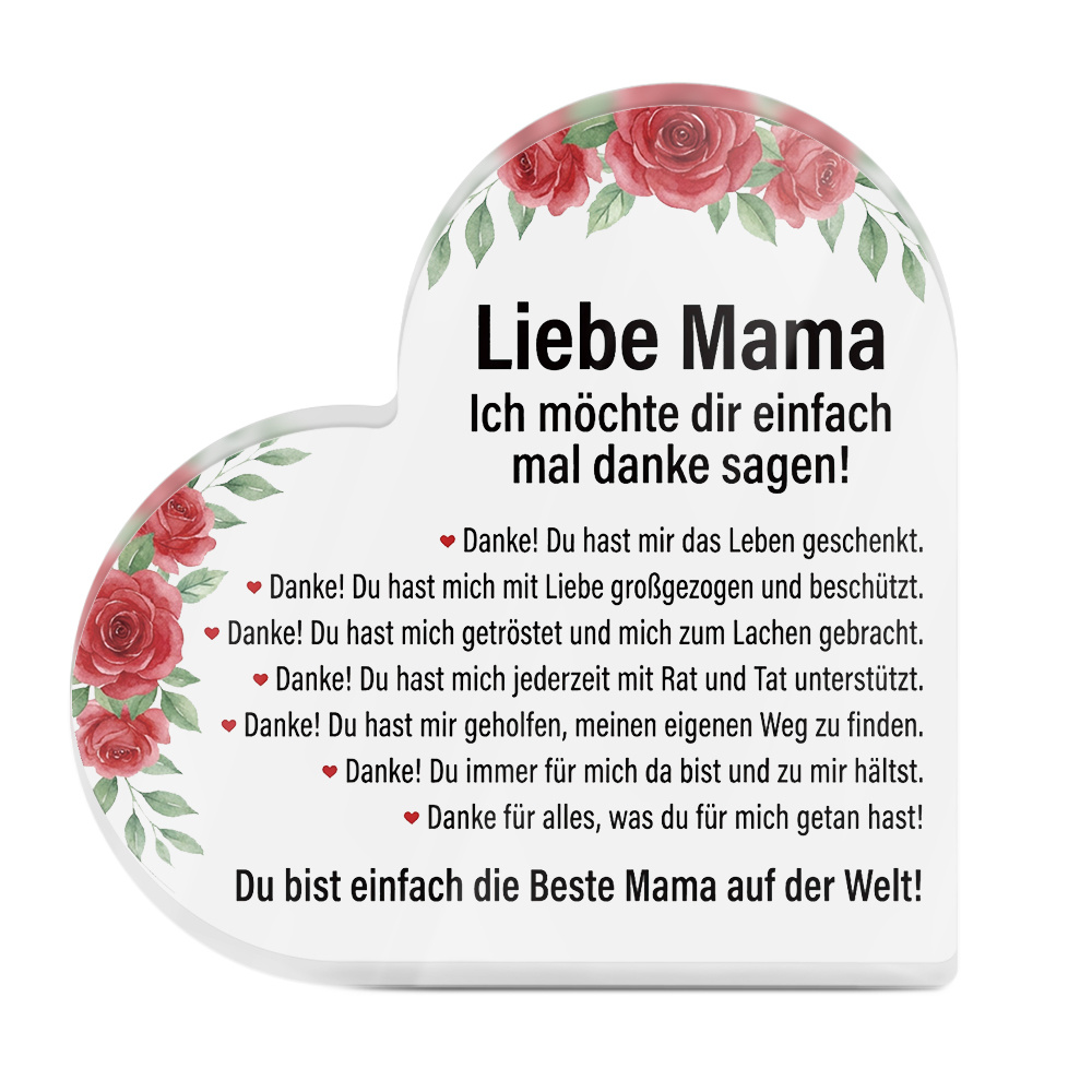 TEMU 2D Flat - [2D Flat] . 2D Flat Putuo Deko Herzförmiges Acrylschild | "Liebe Mama" Tischdeko für Mama, geeignet für Geburtstage, Jahrestage,