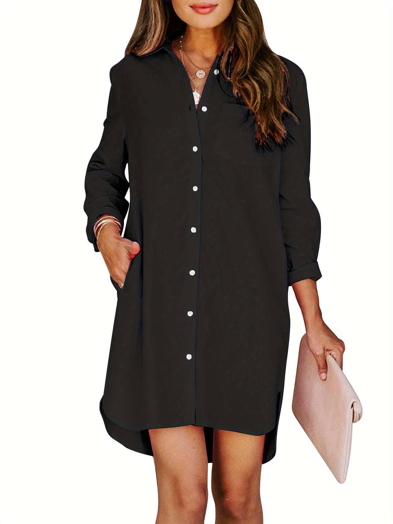 Robe Chemise Femme à Boutons Manches Longues, Tunique et Décontracté