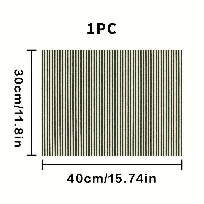 TEMU 1pc Minimalist Coffee Machine Mat, Olive Green And Cream Vertical Striped Pattern, Textured Fabric End, Sophisticated Kitchen Aesthetic, Elegant