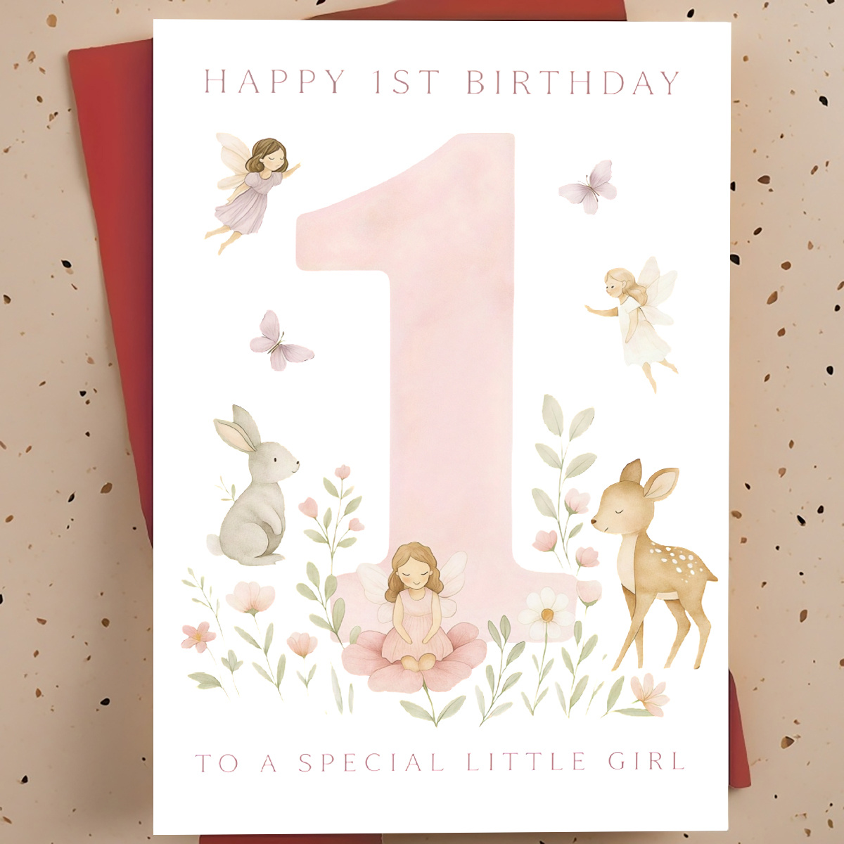 An Elegant First Birthday Card Featuring Flowers In Soft Pink And Green - For The , The Birthday Girl - A Perfect Gift For Birthday, A Keepsake For - Birthday Party Decoration, Romantic Design