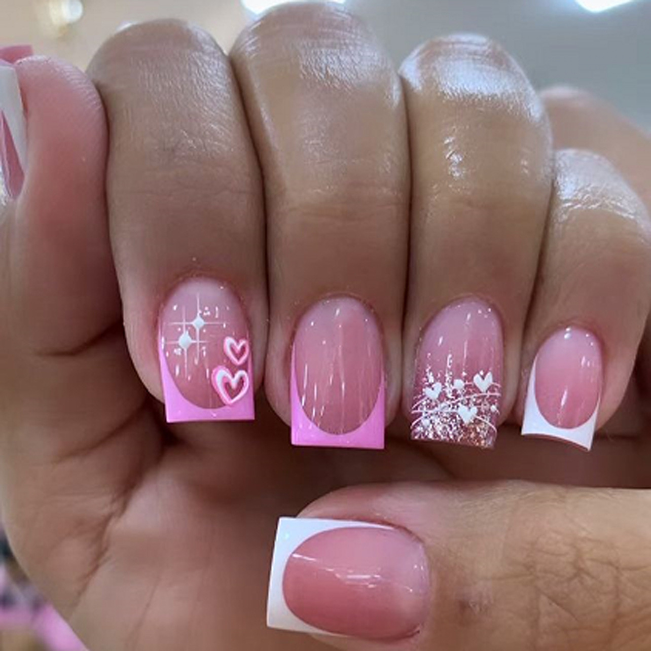 TEMU 48pcs Set Of Sparkling Heart Gradient Press-on Nails, Featuring A Reusable Red Base With A 3d . Fake Nails Have A Glossy End, Are Easy To Apply,
