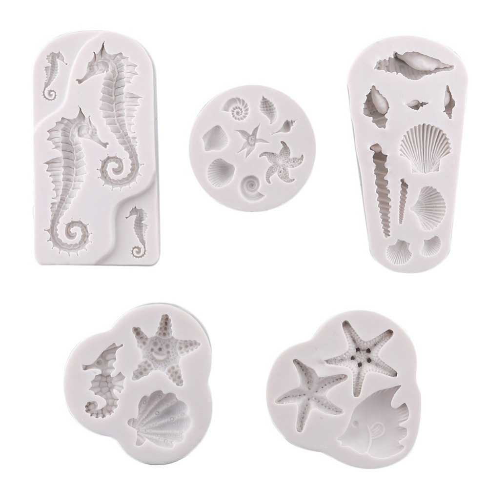 5pcs Lovely Shell Starfish Conch Silicone Mold Fish Mermaid Tail Decorating Tools Clay Resin Art Moulds
