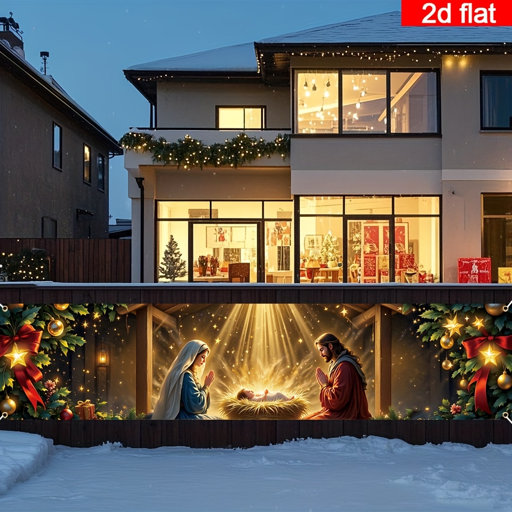 TEMU 2d Flat, 1pc Luminous Nativity Scene Banner Suitable For Outdoor/ - Self-lit Jesus Birth Decoration With , Durable Panel For, Fence, - Christmas