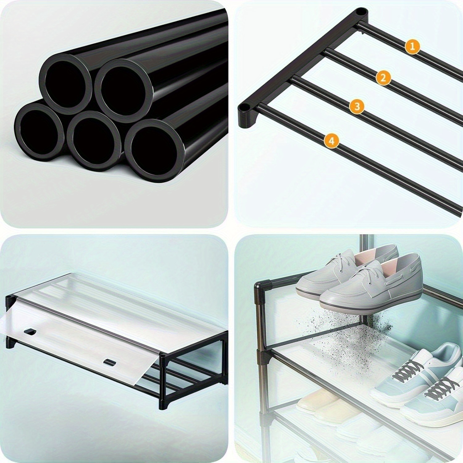 1pc 5-tier metal shoe & hat rack - space-saving entryway organizer with coat hooks, easy assembly, dustproof, no electricity needed, multi-functional storage for home & garage, ideal for bedroom & living room, shoe storage organizer, standing shelf, standing shelf Product details 6