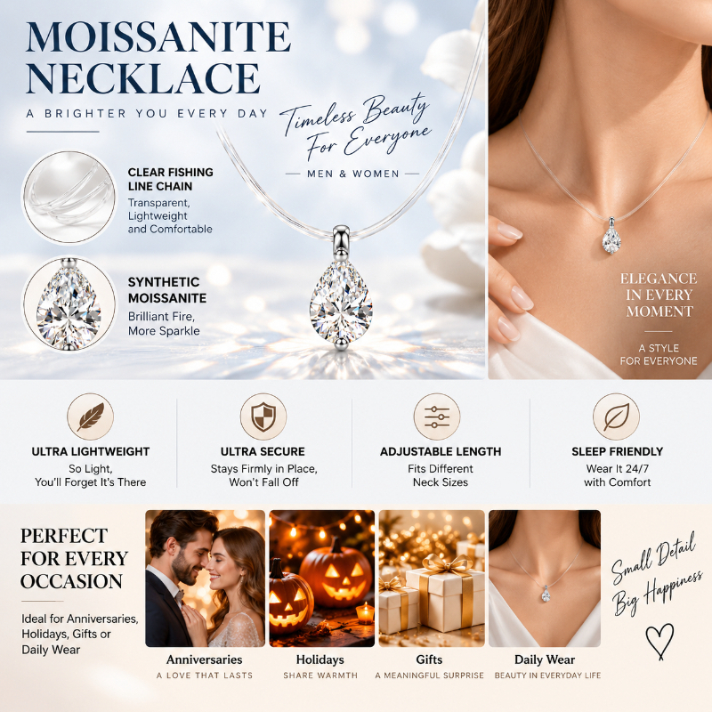 925 Silver Moissanite Drop-Shaped Necklace, Unisex