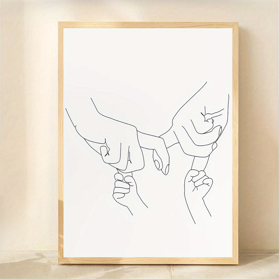 TEMU 1pc Toile Murale Non Encadrée 12x16 Pouces - Art de Ligne Mains Tenant une Ligne, Symbole d'Unité pour Chambre à Coucher, Salon, Cuisine, Salle