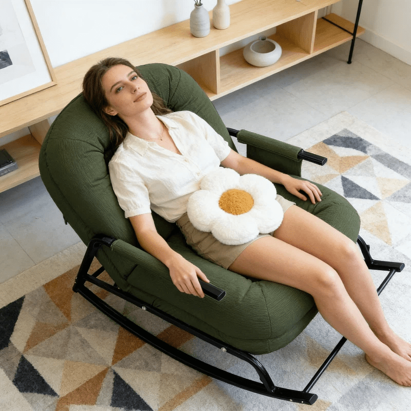 Single-person Lazy Rocking Chair for Napping, Supports up to 100kg. A Casual Sofa for Home Use in the Living Room or Balcony. An Internet-famous Rocking Lounge Chair for Bedroom Naps