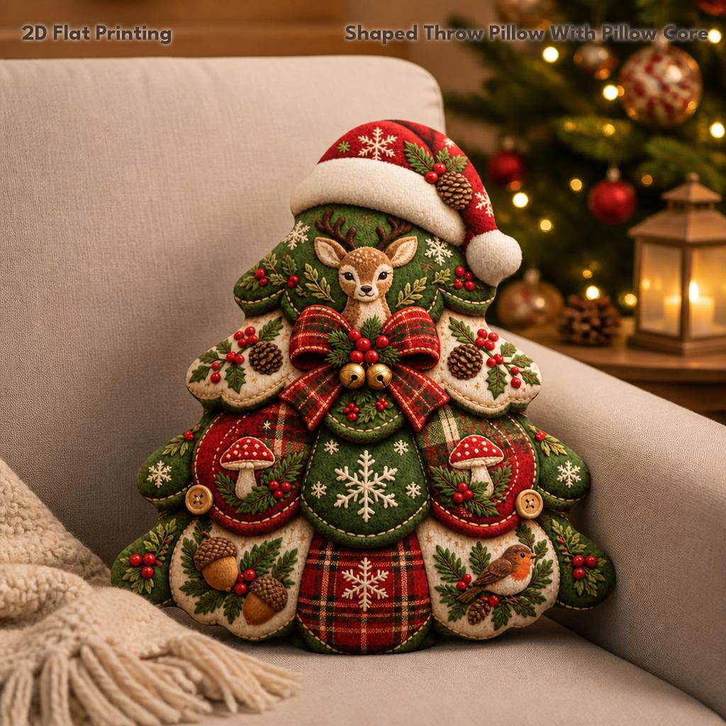 TEMU Coussin décoratif de Noël de sapin, , motif écossais , impression 2D plate, oreiller rembourré pour cadeau, chambre, canapé, décoration de fête