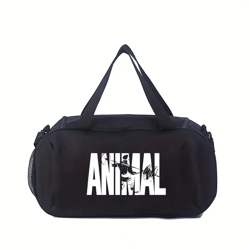 1pc animal print lightweight zipper duffel bag large capacity foldable gym travel storage sporty design with black handles polyester lining machine washable casual college or vacation use details 2
