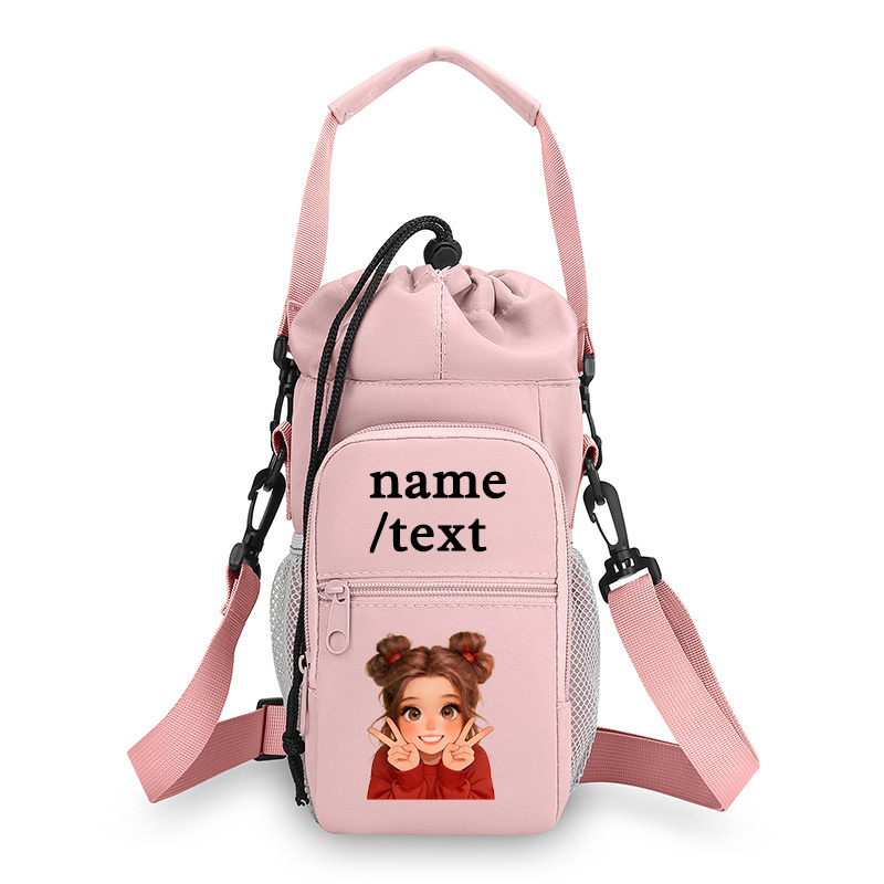 TEMU [Sac Bandoulière Femme] Sac Gourde Personnalisable avec Nom et , Motif Fille Mignonne, Nouveau Sac Gourde de Voyage Multifonctionnel Sac
