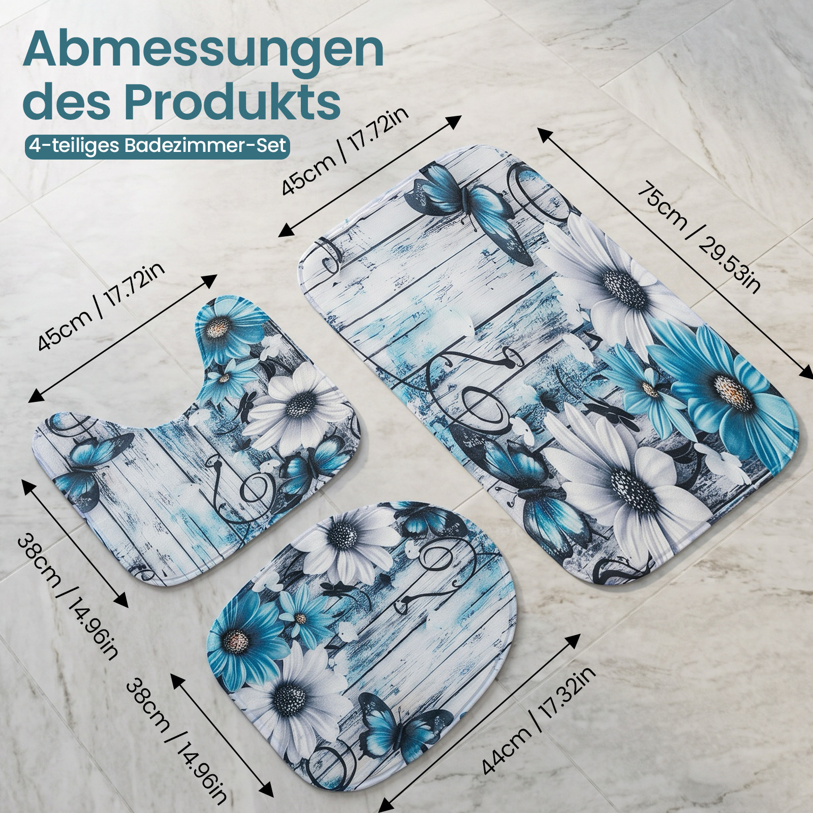 Image of 4pcs Bathroom Set With Shower Curtain And Bath Mat - Modern Bathroom Accessories For Shower, Bathtub, And Toilet, Decorative Bathroom Set