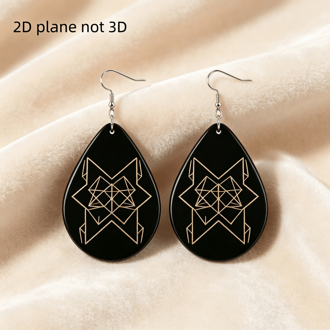 Witchy Black Golden Sacred Geometry Teardrop Earrings, Dangle Style