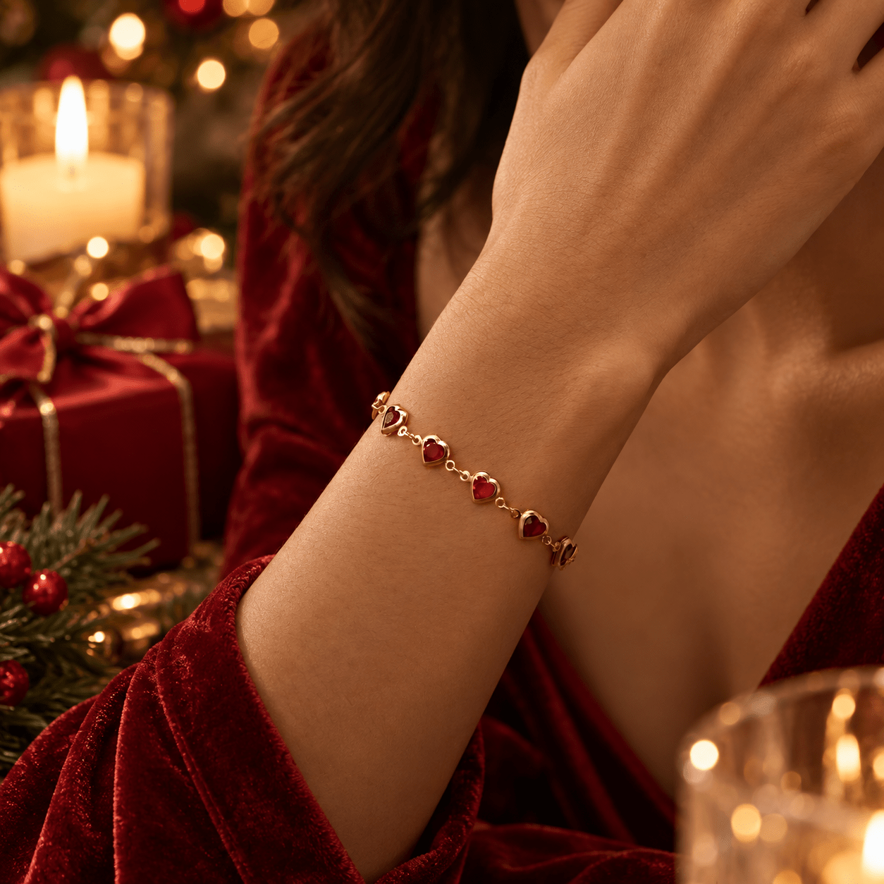 TEMU Bracelet Bohème Réglable pour Femme avec Cœur Rouge, Aléatoire de Cœurs, 1 pièce, pour Tenue Quotidienne, Vacances et Fêtes, Cadeau de