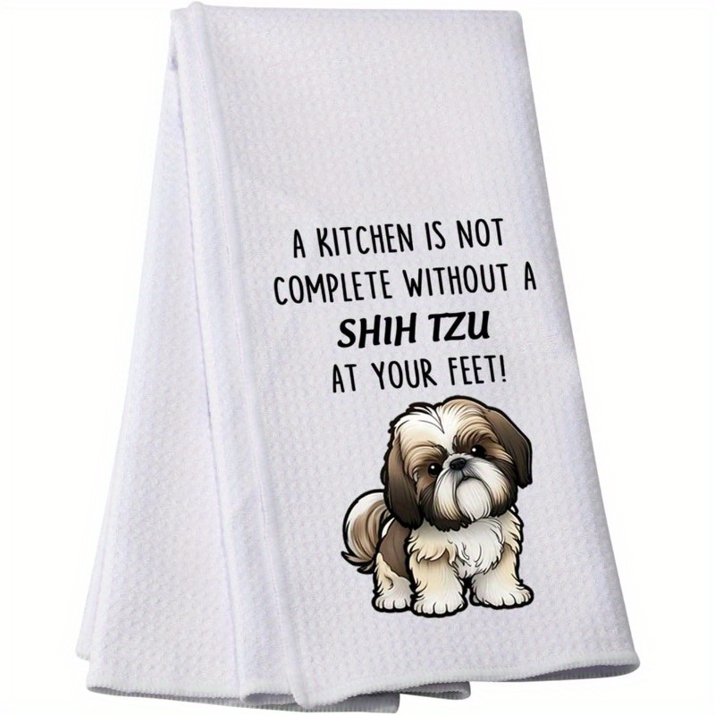 TEMU 1pc Funny Shih Tzu Kitchen Towel - Large 18x26 Inches (46x66cm) Dog Lover Gift With Cute Shih Tzu Design, Durable Polyester Cleaning Cloth For