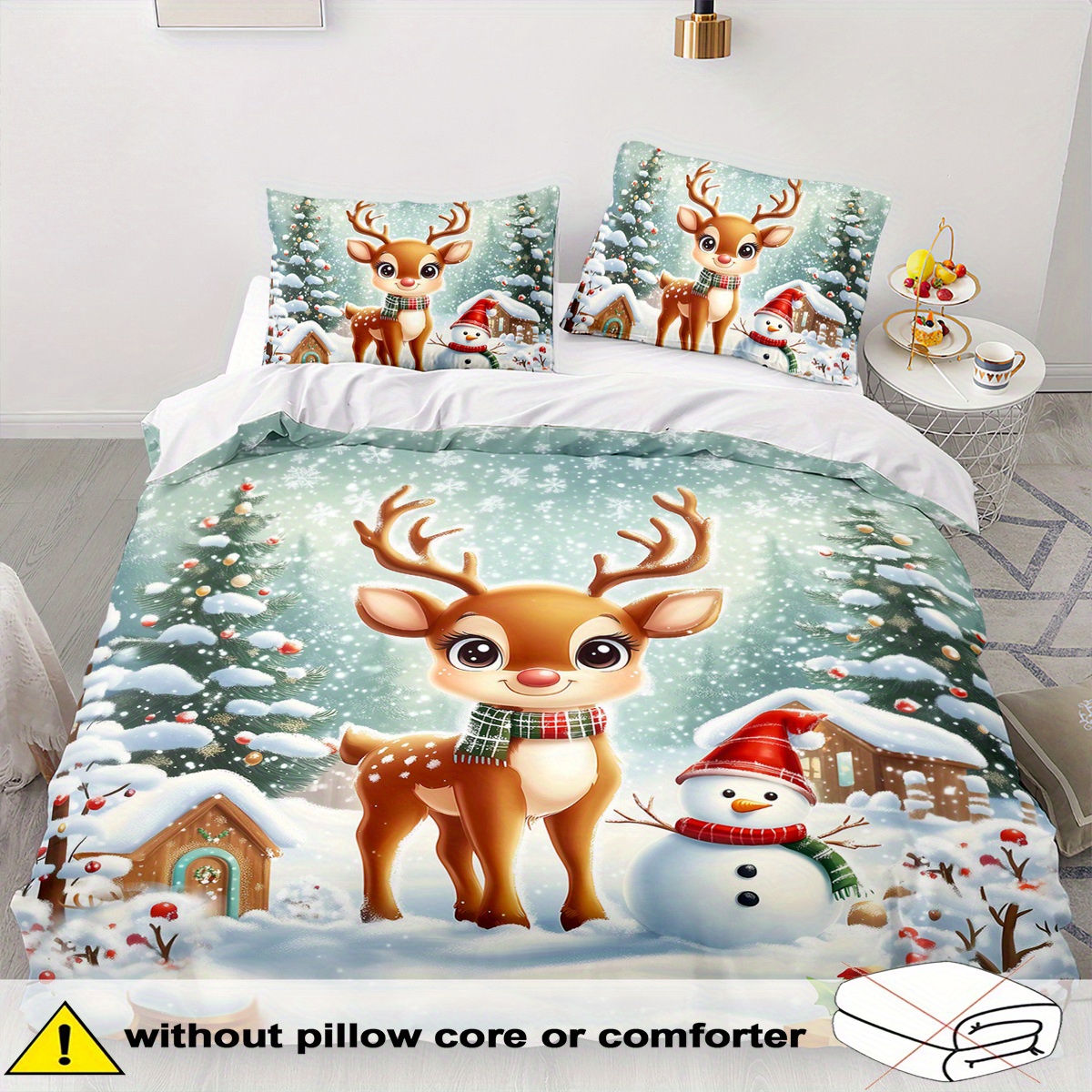 TEMU Deer Theme Duvet Cover Set - 2/3pcs, Soft, Comfortable, And Breathable, Christmas Gift Bedding, Christmas Deer Print Duvet Cover Set, 100%