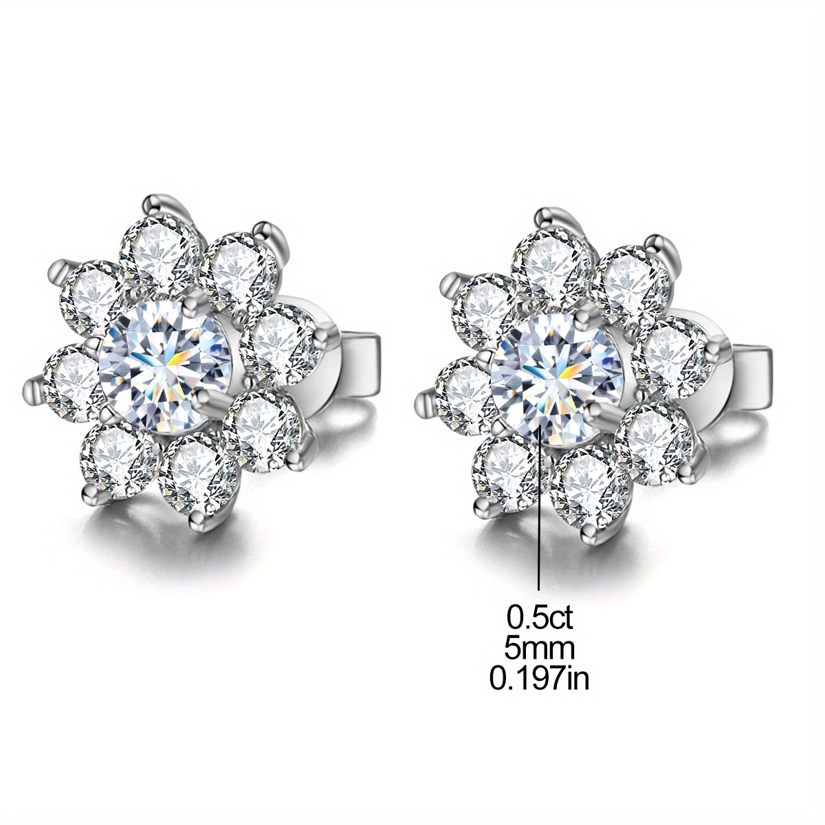 Women's 0.5CT Moissanite Sunflower Halo Stud Earrings, Luxury Gift