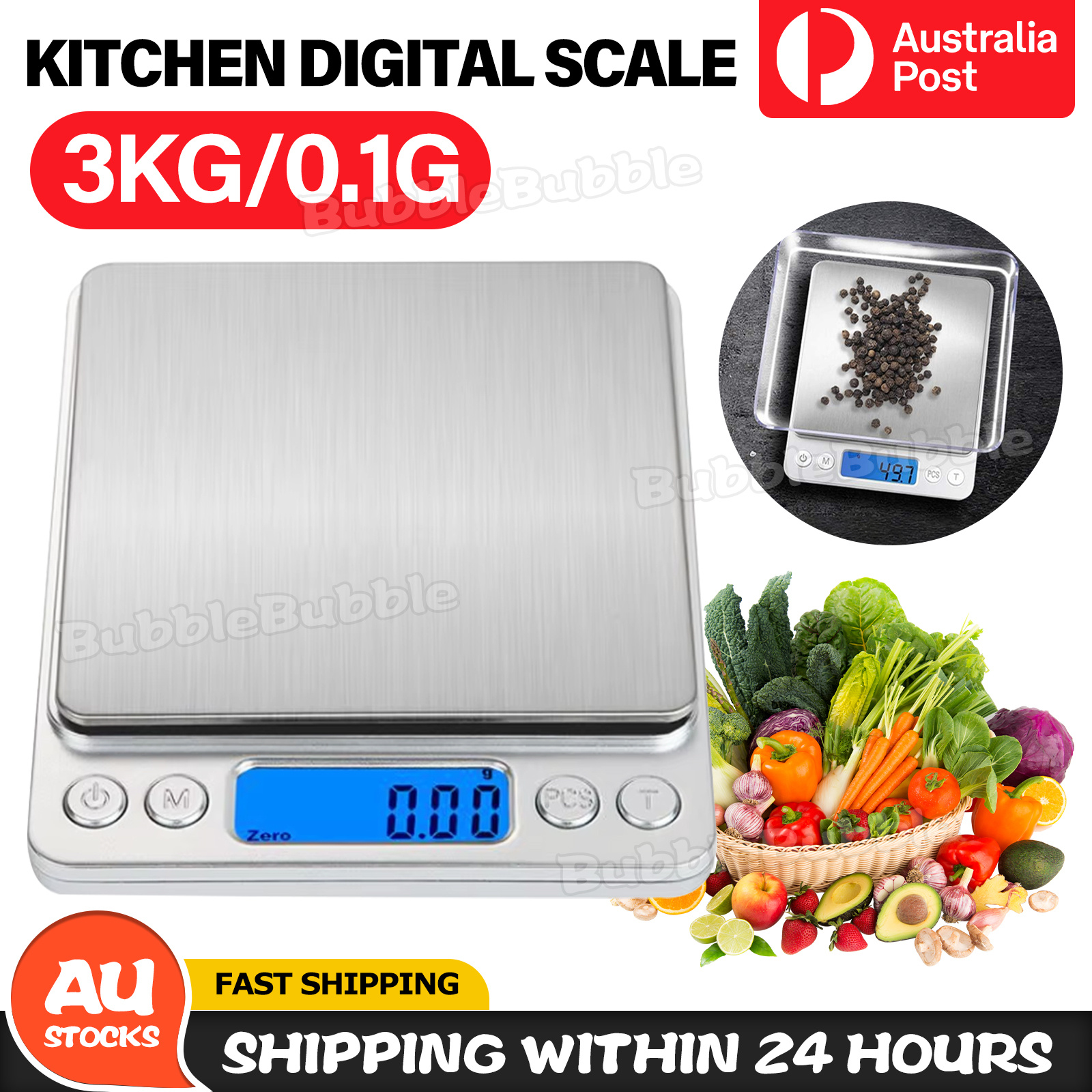 TEMU 3kg/0.1g Kitchen Digital Scale Lcd Electronic Weight Postal Scales Bubbleglobal