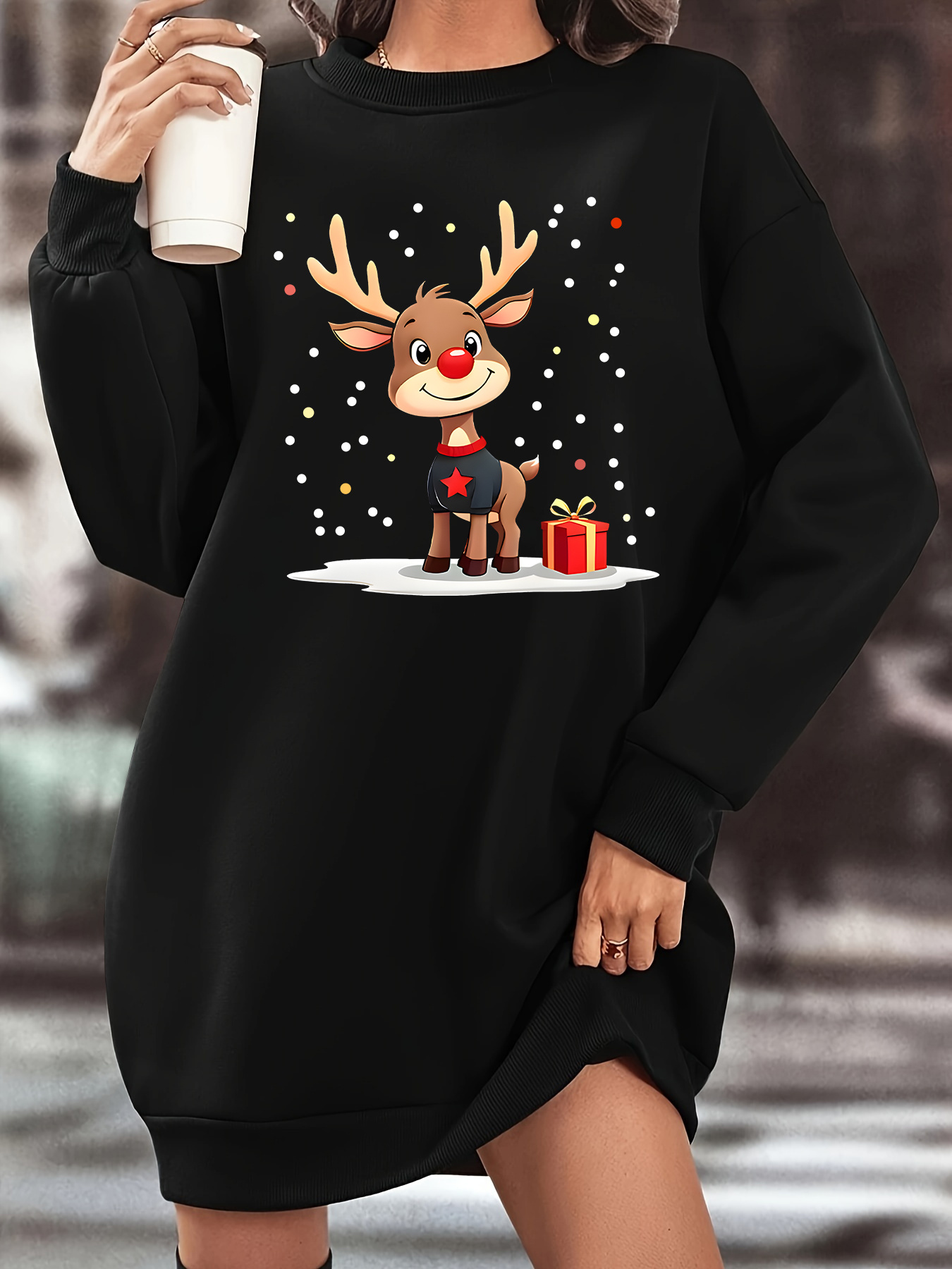 black christmas sweater dress Black Christmas Print Jumper Dress main image 0