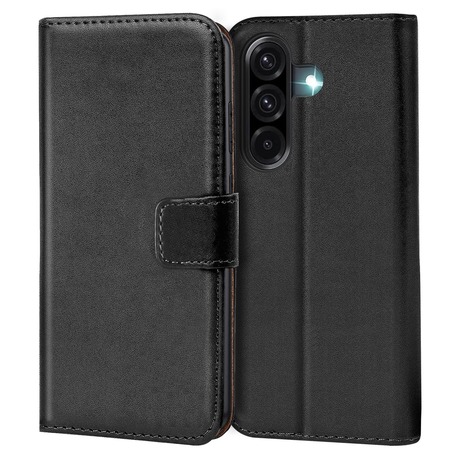 TEMU Phone Case: Mobile Phone Case For For Galaxy A17 5g, Book Wallet Case, Flip Cover Case, Synthetic Leather, Card Slots, Stand Function, Black