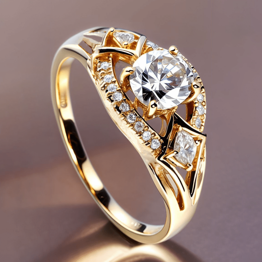 E-shop Eleganter luxuriöser 18K vergoldeter Damen-Kupferring für Hochzeit/Verlobung mit weißen synthetischen Zirkonia-Steinen, ein perfekter Damenring