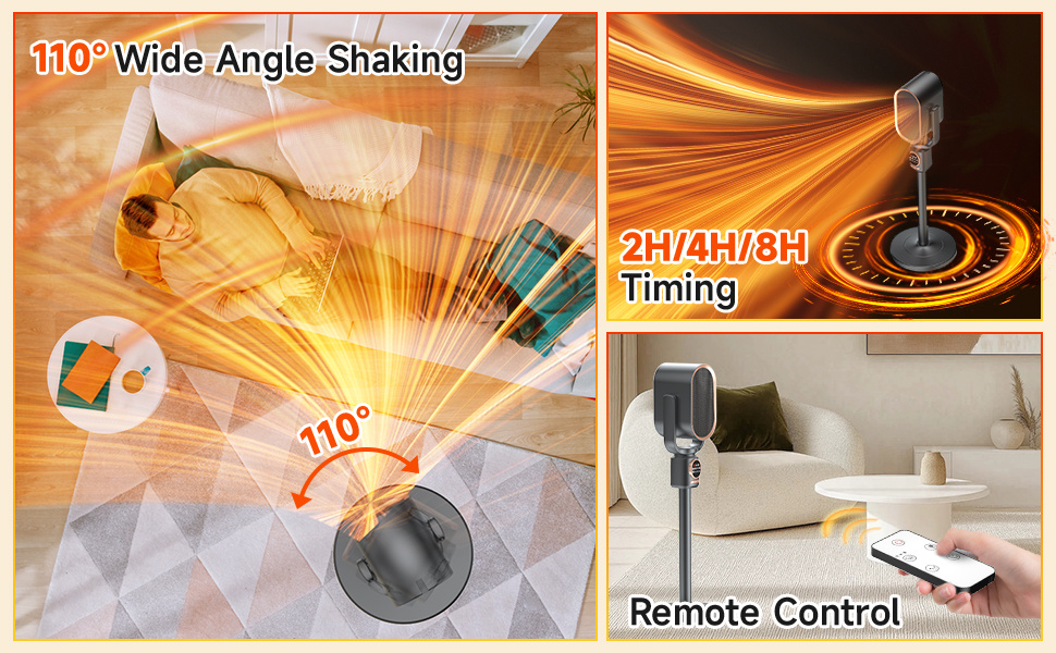 portable electric heater indoor ceramic heater with thermostat   2 8 hour timer overheating and tip over protection suitable for offices bedrooms large rooms remote control Product details 2