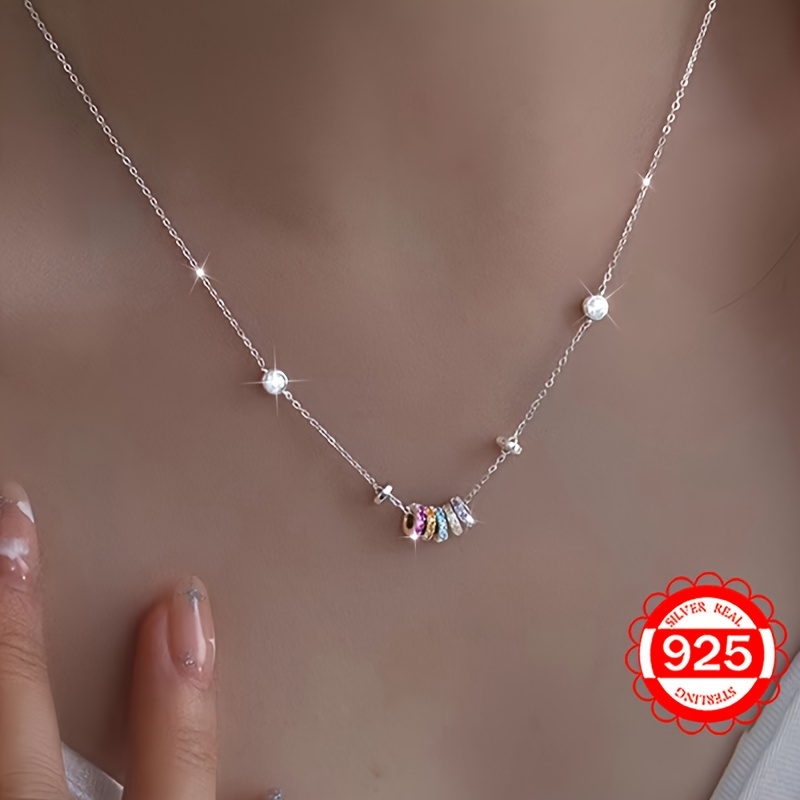 

1pc, Elegant & , Rainbow Necklace Sweater Chain, 925 Sterling Silvery Inlaid Zirconia Necklace, Fashion Accessory For Wedding & Seaside Party, Idea Gift, The Perfect Christmas Gift