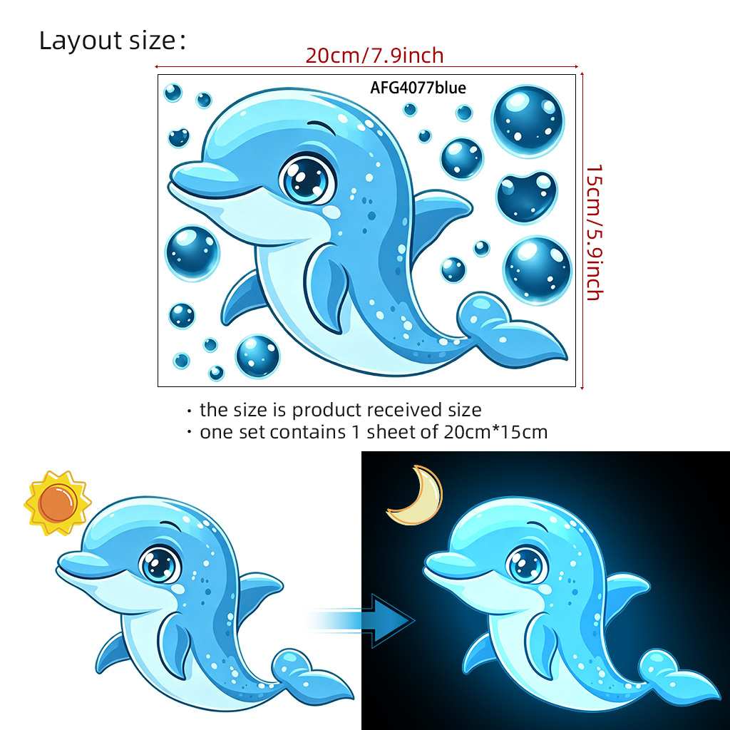 TEMU 1 Set, 1pc - Dolphin Bubble -the-dark Toilet Cover Reflective Glowing Decal, Self-adhesive Decorative Poster For Bathroom Atmosphere Enhancement