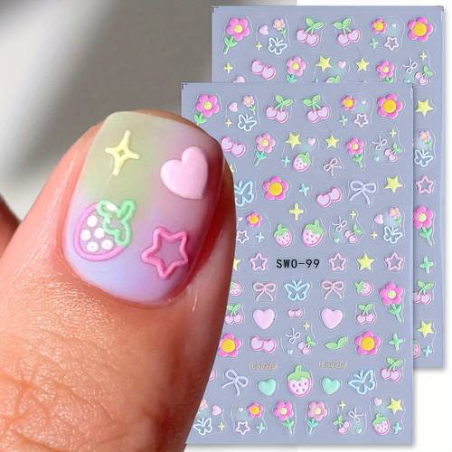 2 element nail art stickers simple cherry colorful bow valentines manicure for women and