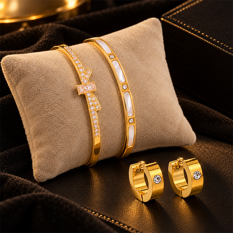Sweet Luxury Jewelry Set, Bow Decor Bangle & Earrings