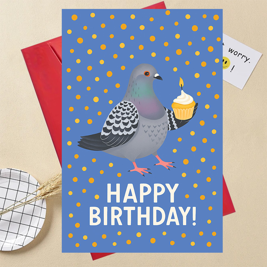 TEMU 1pc Fun Birthday Card With Ice Cream - Cute Pigeon Birthday Party Invitation, Birthday Gift For , Colleagues, - Whimsical Birthday Party Decor -