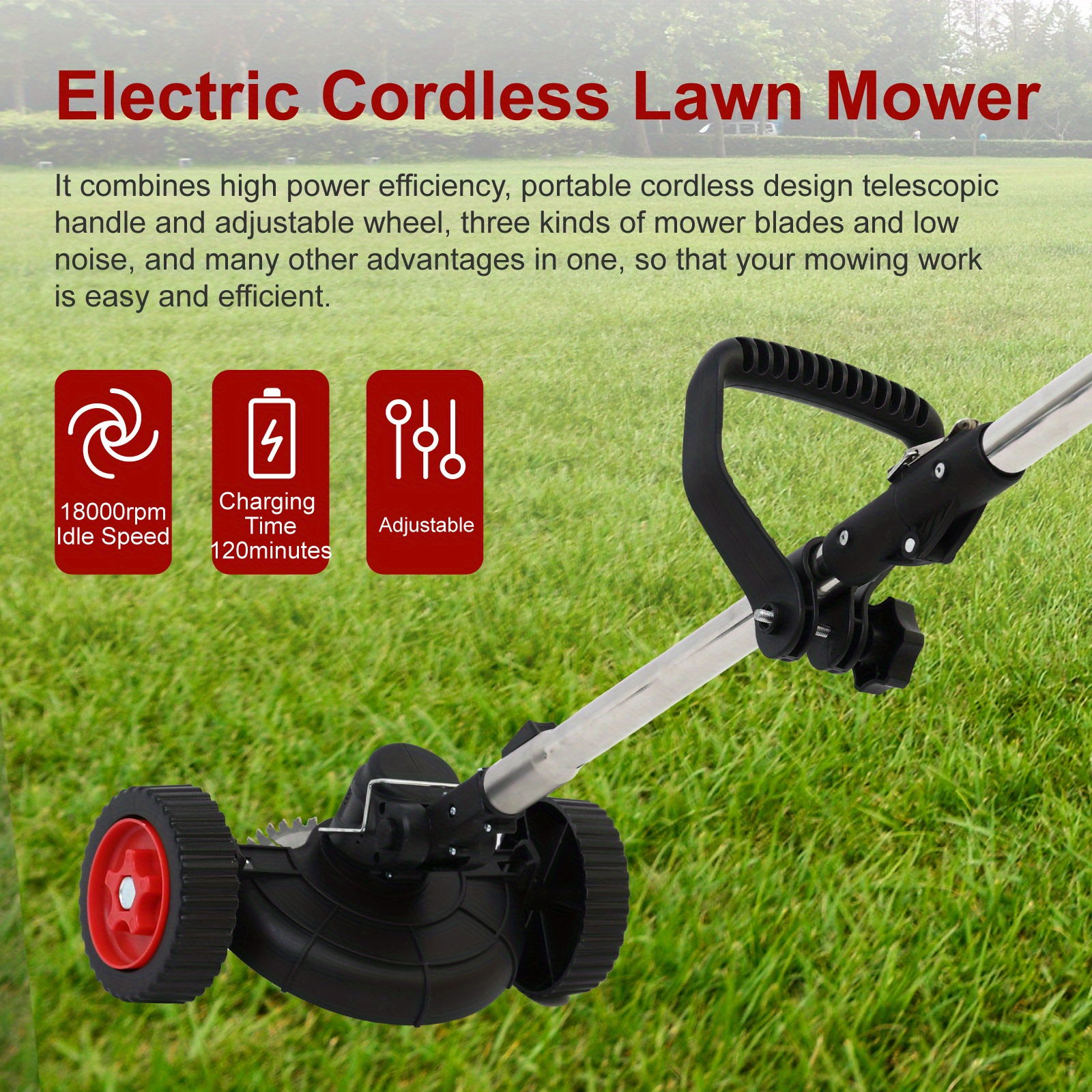 powerful 24v cordless electric eater 4 in 1 with lawn trimmer wheel edger mini mower and brush cutter functions with multiple blades and string trimmer for lawns yards and gardens details 8