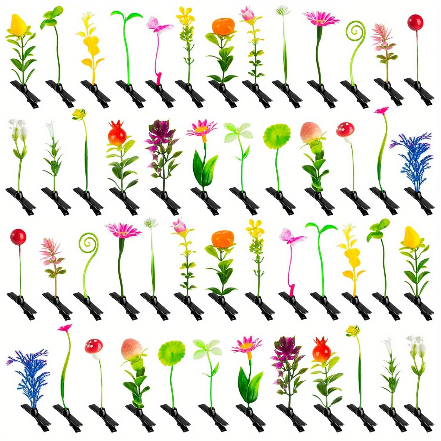 TEMU 50pcs Mixed Style Cute Plant Hair Clips – Flower, Grass, & , Lightweight & , Perfect For Hair Accessories, Gifts, And Everyday Looks, Cute Hair