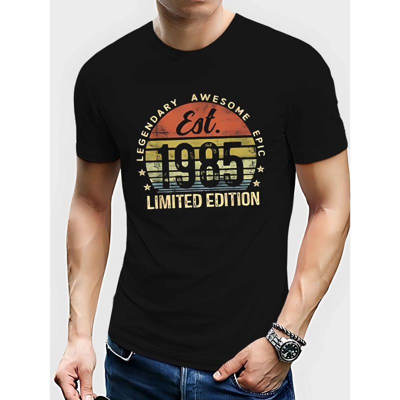 

T-Shirt Homme Édition Limitée 1985 - Noir Décontracté avec Rétro, Manches Courtes, Polyester, Haut d'Été