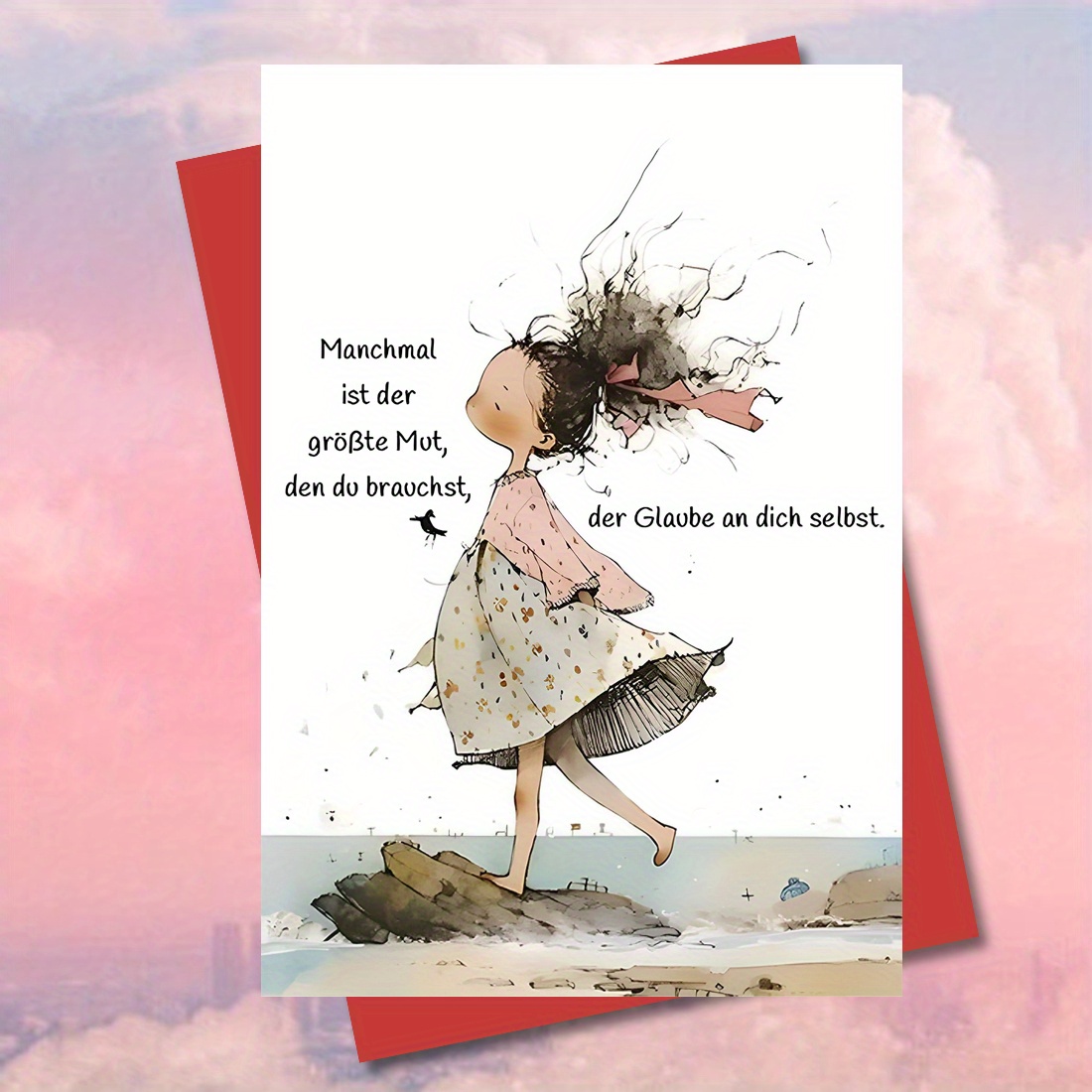 1pc German Encouragement Card "der Glaube An Dich Selbst"- Bilingual Motivational Card(4.33x6.29") With Envelope| Uplifting "never Give Up" Message For & Family| Funny Design