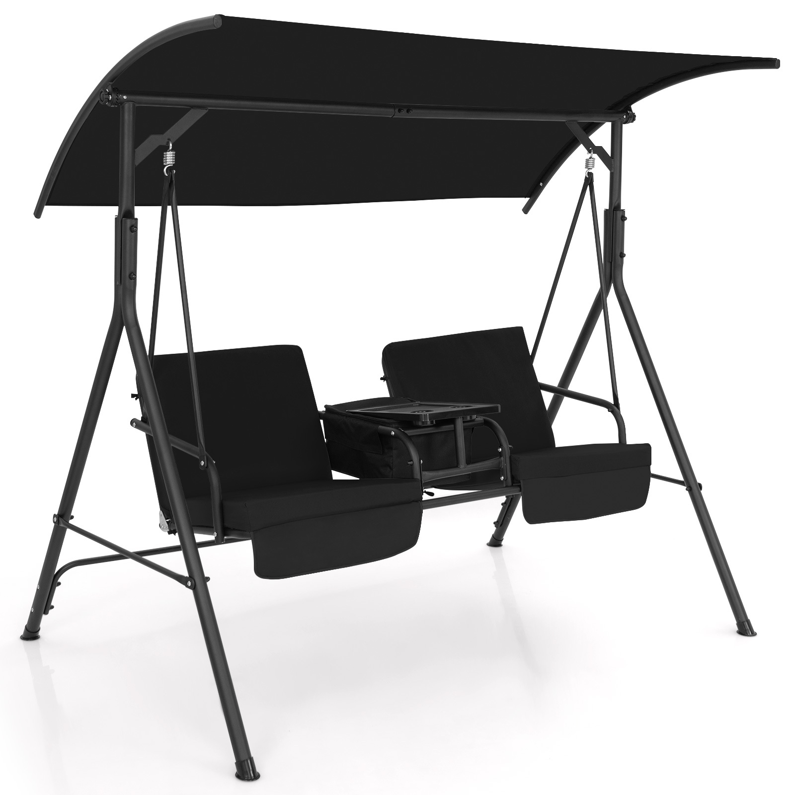 LIFEZEAL Porch Swing Chair with Adjustable Canopy, 2-Person Swing Chair with Cooler Bag, Rotatable Tray and Removable Cushions, Outdoor Canopy Swing Loveseat for Backyard Balcony Poolside. - Image 9